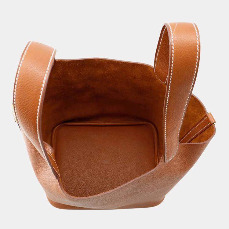Pre Owned Hermes Picotin Lock 22 Fauve Barenia Leather Tote Bag