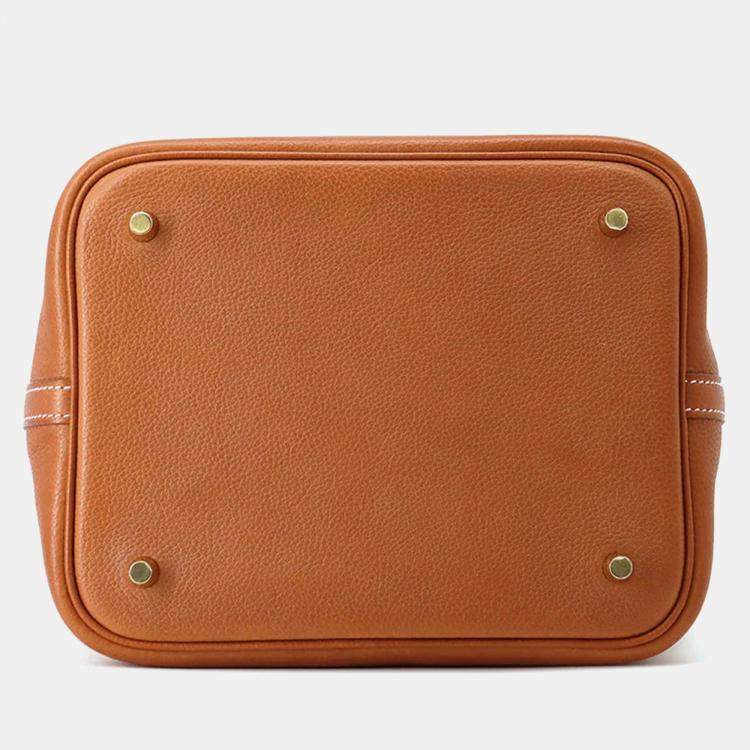 Pre Owned Hermes Picotin Lock 22 Fauve Barenia Leather Tote Bag