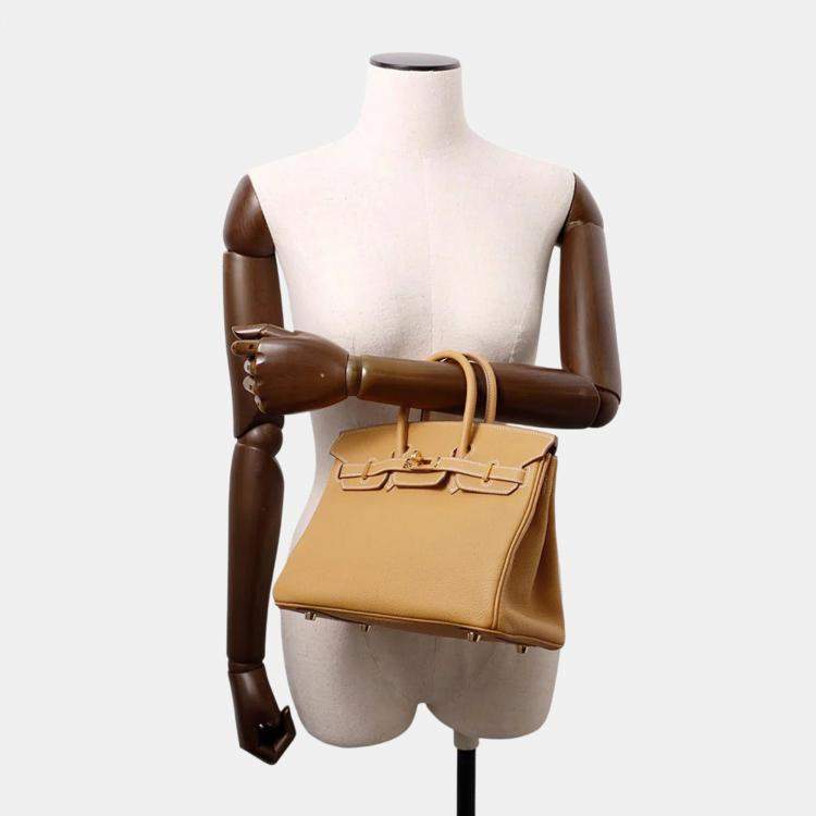 Pre Owned Hermes Birkin 25 Natural Sable Togo Leather Handbag