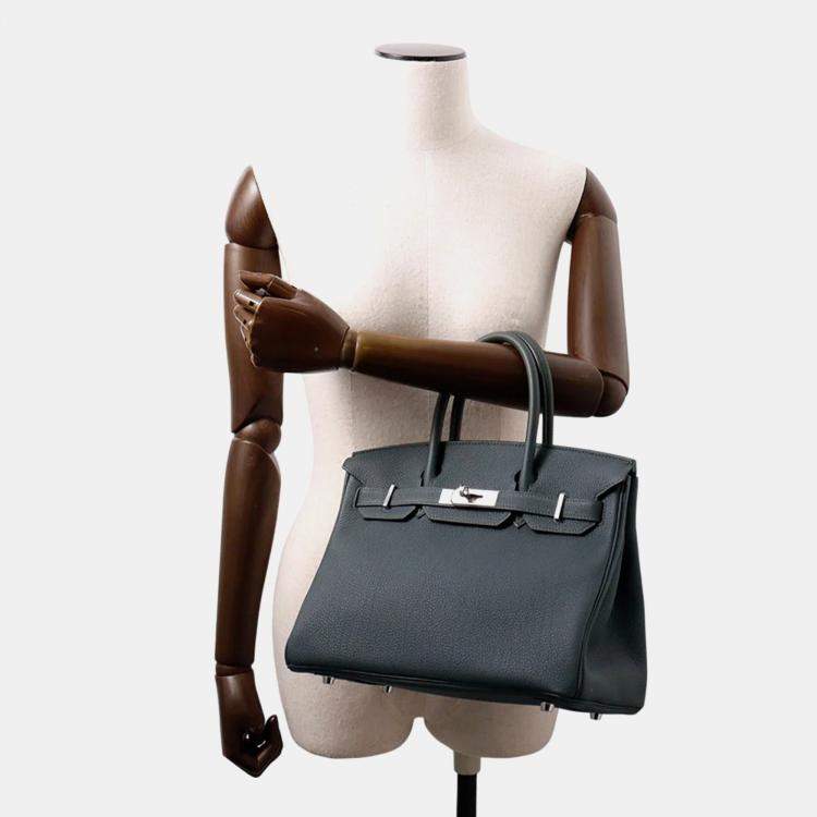 Pre Owned Hermes Birkin 30 Vert Mangrove Togo Leather Handbag