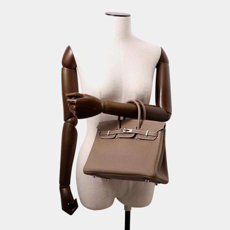 Pre Owned Hermes Birkin 25 Etoupe Togo Leather Handbag