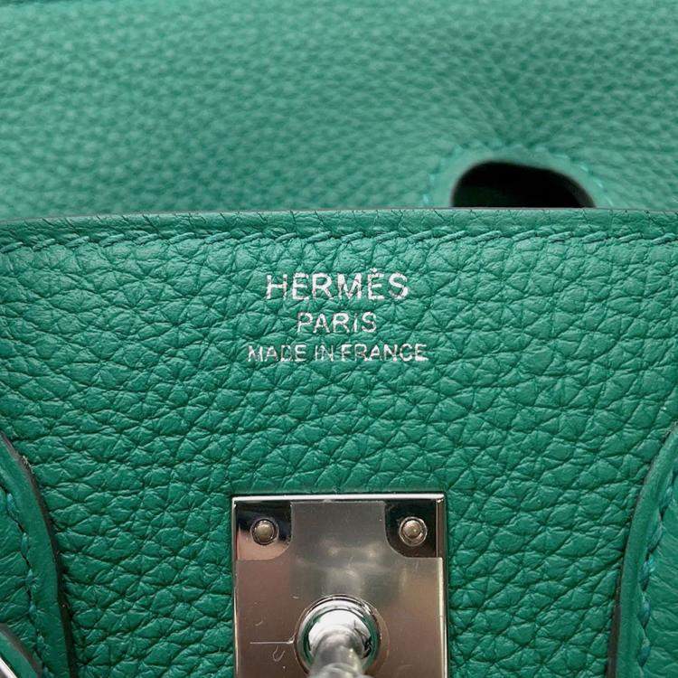 Pre Owned Hermes Birkin 25 Vert Vertigo Togo Leather Handbag