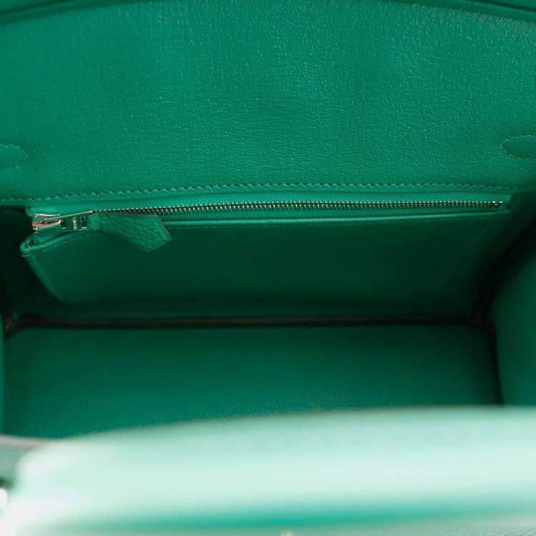 Pre Owned Hermes Birkin 25 Vert Vertigo Togo Leather Handbag