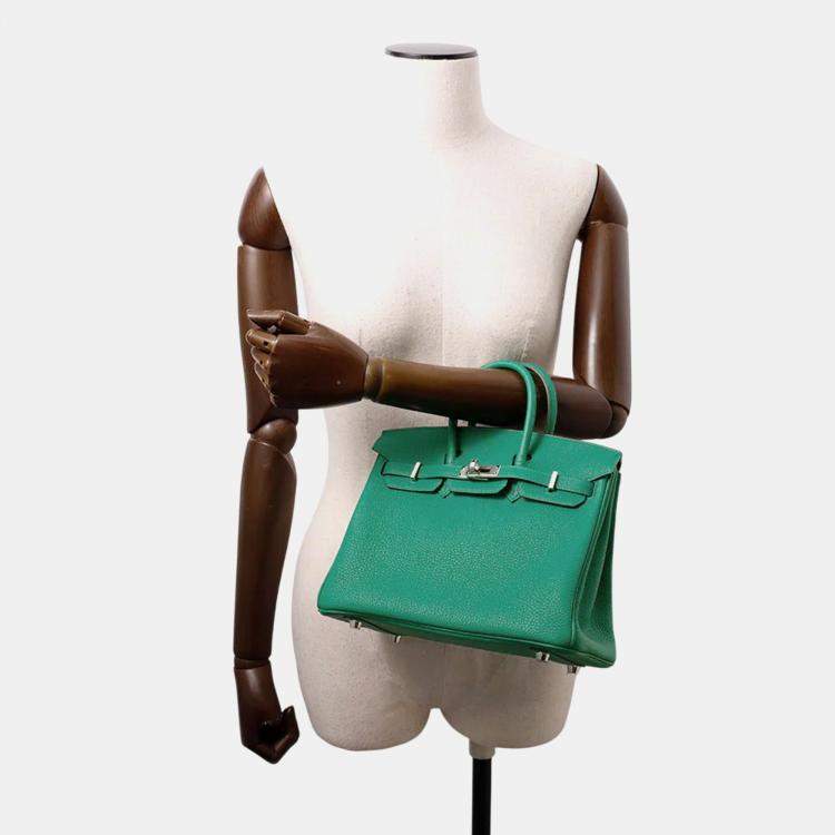 Pre Owned Hermes Birkin 25 Vert Vertigo Togo Leather Handbag