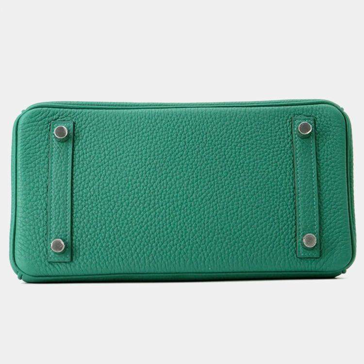 Pre Owned Hermes Birkin 25 Vert Vertigo Togo Leather Handbag