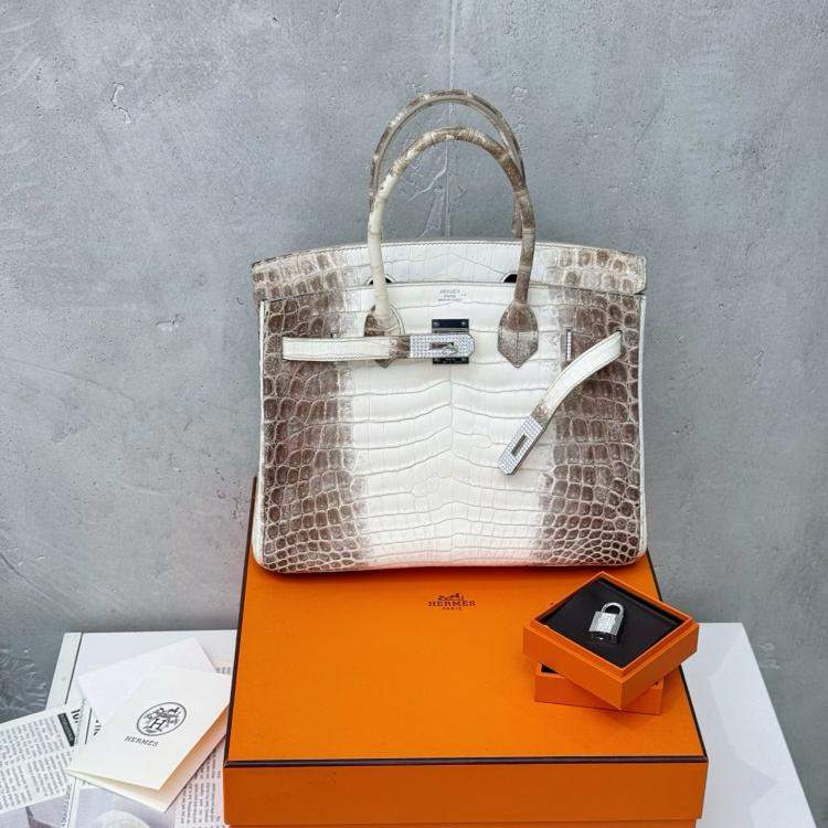 Pre Owned Hermes Birkin 30 Himalaya Niloticus Crocodile Diamond Tote Bag