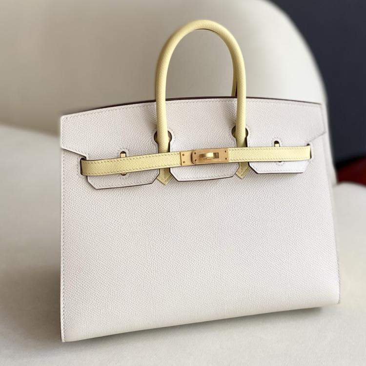 Pre Owned Hermes Birkin 25 Milkshake White Chick Yellow Epsom Leather Tote Bag