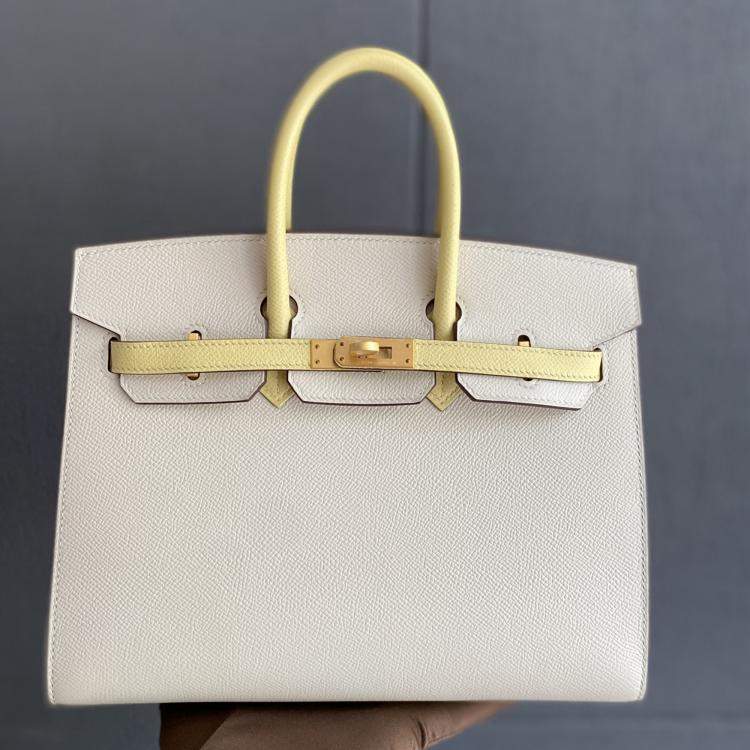 Pre Owned Hermes Birkin 25 Milkshake White Chick Yellow Epsom Leather Tote Bag