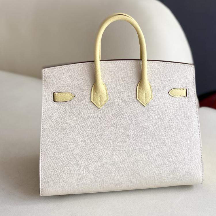 Pre Owned Hermes Birkin 25 Milkshake White Chick Yellow Epsom Leather Tote Bag