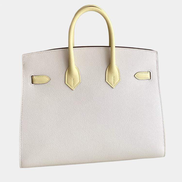 Pre Owned Hermes Birkin 25 Milkshake White Chick Yellow Epsom Leather Tote Bag