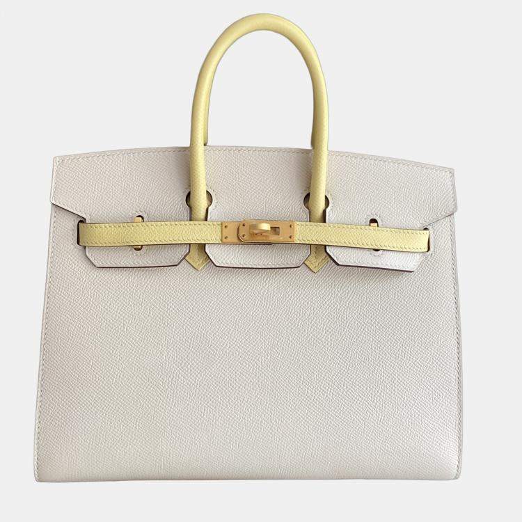 Pre Owned Hermes Birkin 25 Milkshake White Chick Yellow Epsom Leather Tote Bag