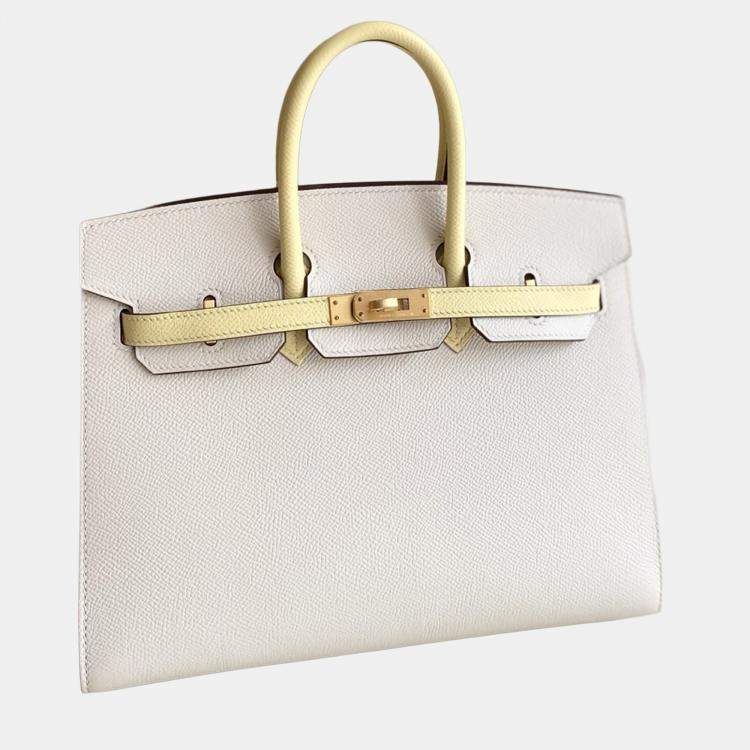 Pre Owned Hermes Birkin 25 Milkshake White Chick Yellow Epsom Leather Tote Bag