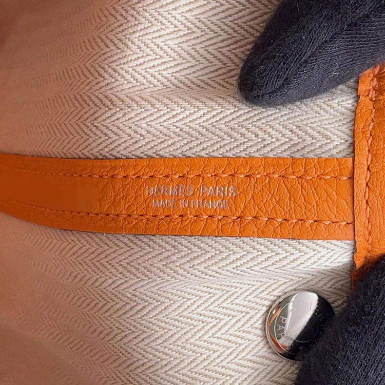 Pre Owned Hermes Garden Party TPM Orange Minyan Negonda Leather Bag 