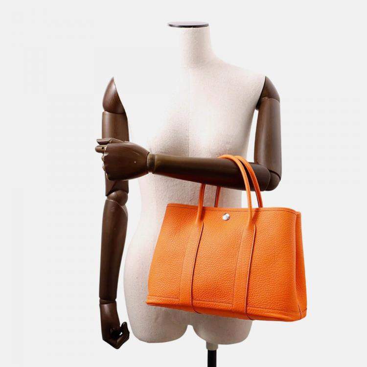 Pre Owned Hermes Garden Party TPM Orange Minyan Negonda Leather Bag 