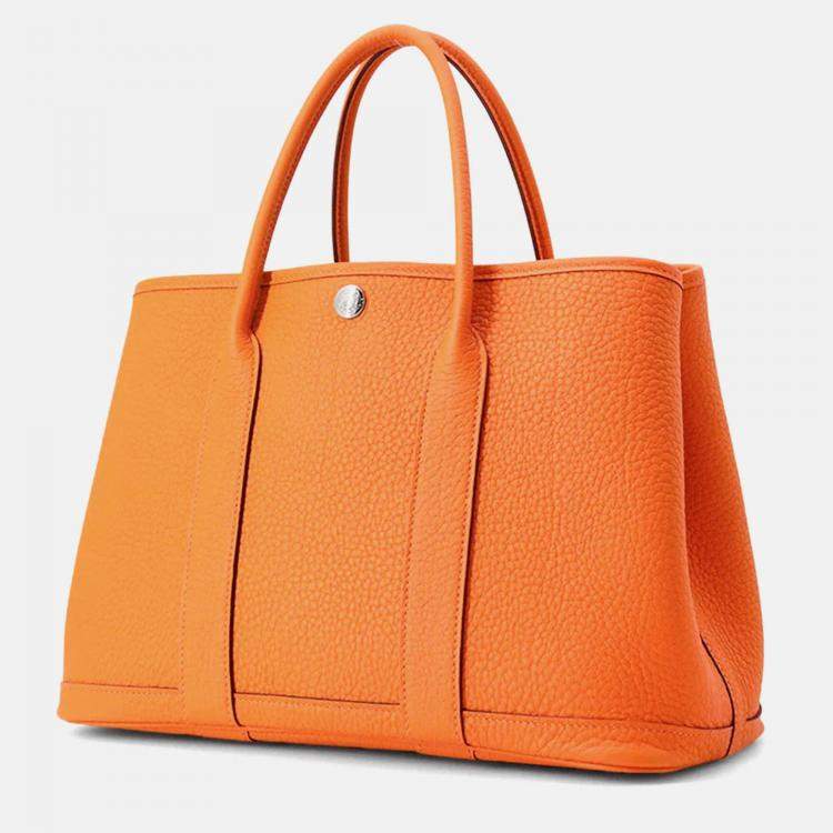 Pre Owned Hermes Garden Party TPM Orange Minyan Negonda Leather Bag 
