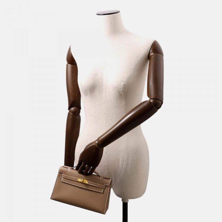 Pre Owned Hermes Pochette Kelly Etoupe Swift Leather Bag