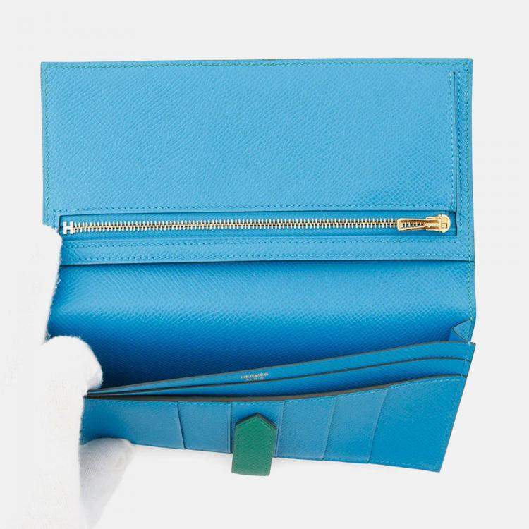 Pre Owned Hermes Bearnsfre Verso Vert Jade/Blue Zanzibar Epsom Wallet