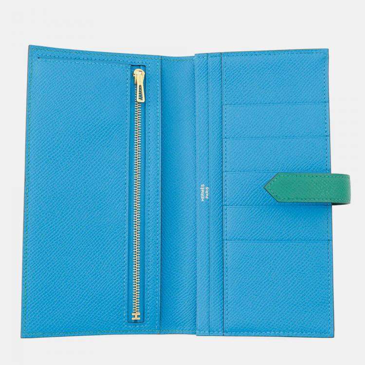 Pre Owned Hermes Bearnsfre Verso Vert Jade/Blue Zanzibar Epsom Wallet