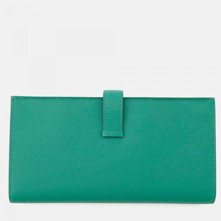 Pre Owned Hermes Bearnsfre Verso Vert Jade/Blue Zanzibar Epsom Wallet