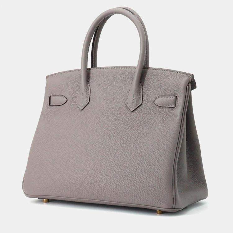 Pre Owned Hermes Birkin 30 Gris Meyer Togo Leather Bag 