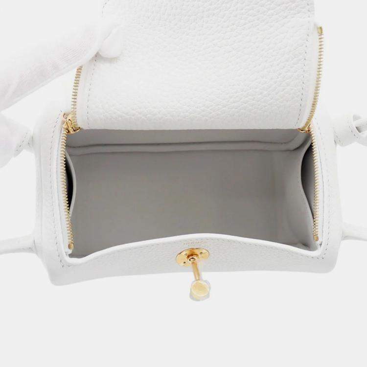 Pre Owned Hermes Lindy Mini New White Taurillon Clemence Bag 