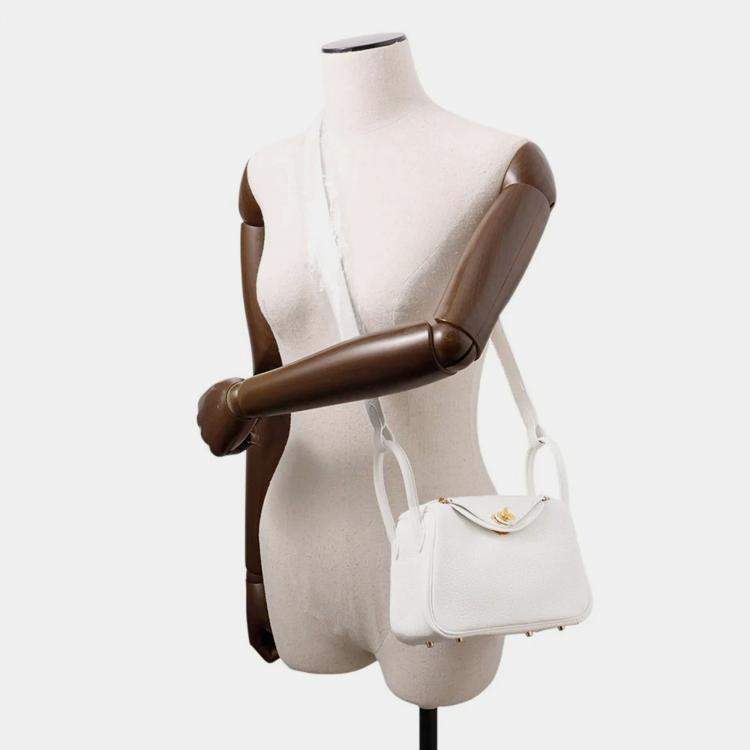 Pre Owned Hermes Lindy Mini New White Taurillon Clemence Bag 