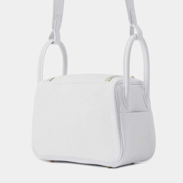 Pre Owned Hermes Lindy Mini New White Taurillon Clemence Bag 