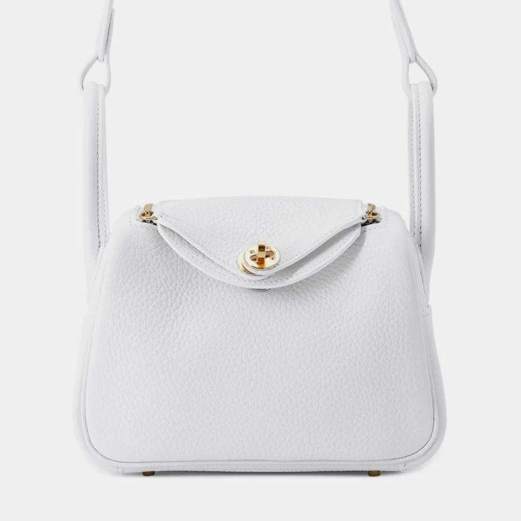Pre Owned Hermes Lindy Mini New White Taurillon Clemence Bag 