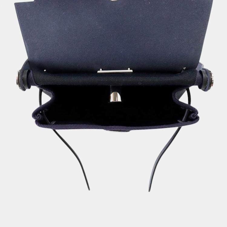 Pre Owned Hermes Herbag Mini Zip Blue Indigo/Black Toile Military Vache Hunter Leather 