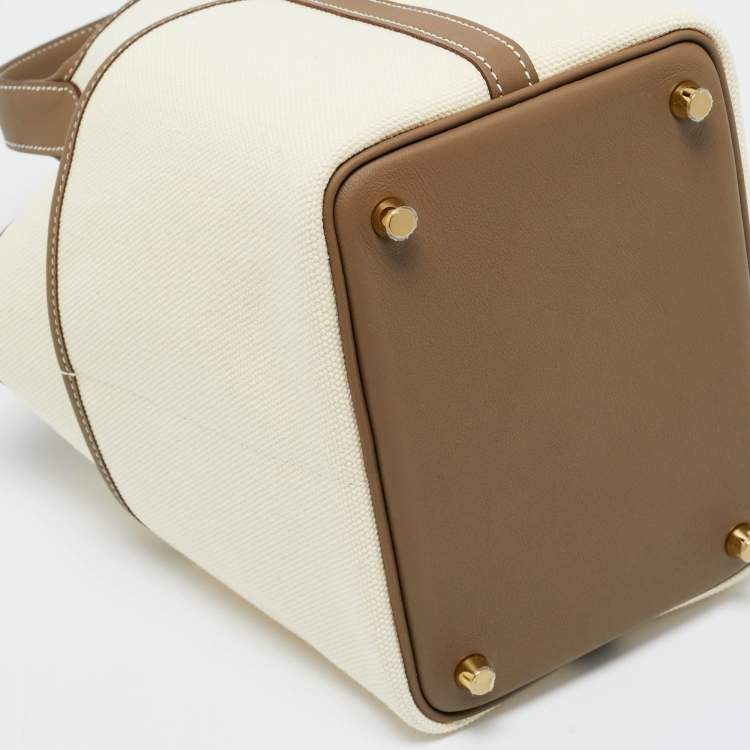 Pre Owned Hermès Ecro/Etoupe Toile and and Swift Leather Cargo Picotin Lock 18 Bag