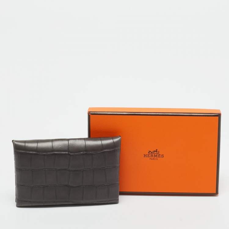 Pre Owned Hermès Graphite Matte Alligator Calvi Card Holder