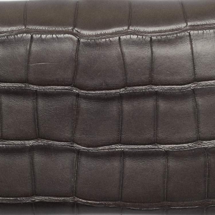 Pre Owned Hermès Graphite Matte Alligator Calvi Card Holder