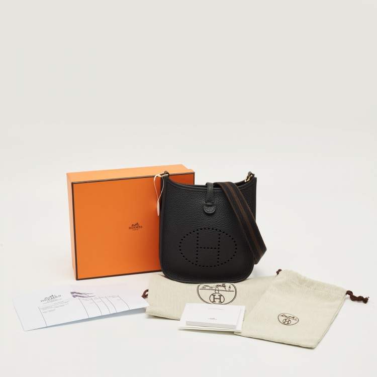 Pre Owned Hermes Noir/Ebene Taurillon Clemence Leather Evelyne Amazone TPM Bag