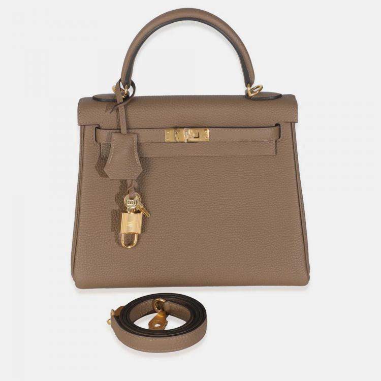 Pre Owned Hermes Kelly 25 Beige De Weimar Togo Retourne Bag