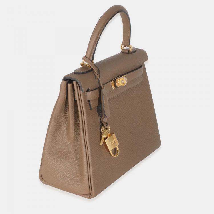 Pre Owned Hermes Kelly 25 Beige De Weimar Togo Retourne Bag