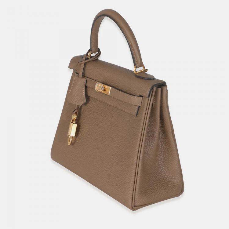 Pre Owned Hermes Kelly 25 Beige De Weimar Togo Retourne Bag