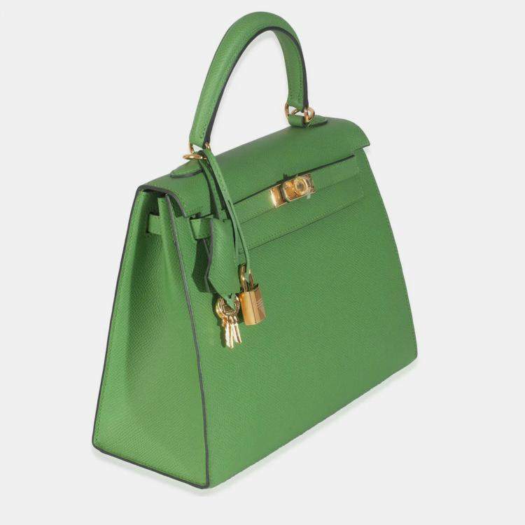 Pre Owned Hermes  Sellier Kelly 25 Vert Yucca Epsom Bag