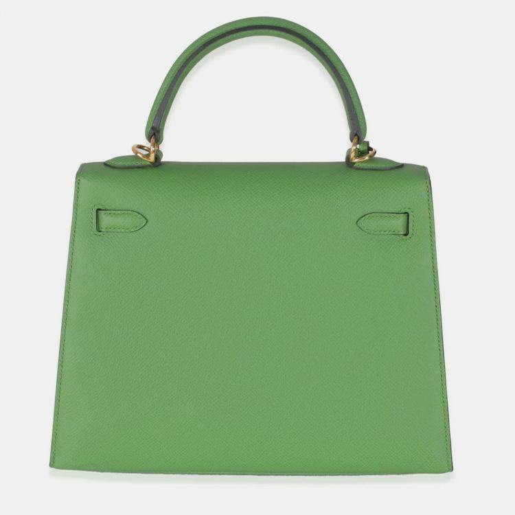 Pre Owned Hermes  Sellier Kelly 25 Vert Yucca Epsom Bag