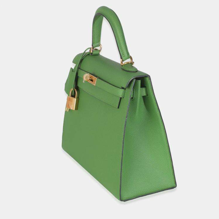 Pre Owned Hermes  Sellier Kelly 25 Vert Yucca Epsom Bag