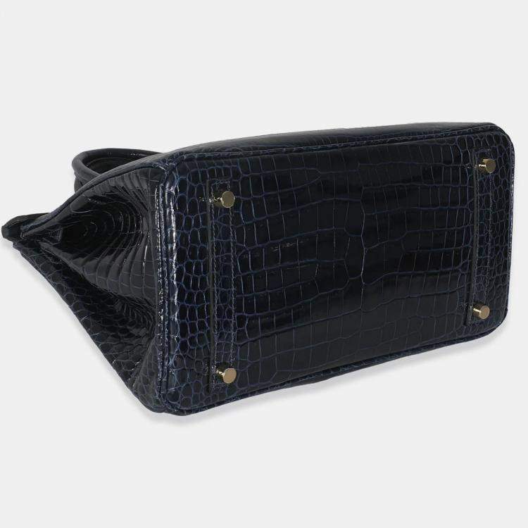 مملوكة مسبقًا Hermes Birkin 30  Bleu Marine Crocodile Porosus Bag
