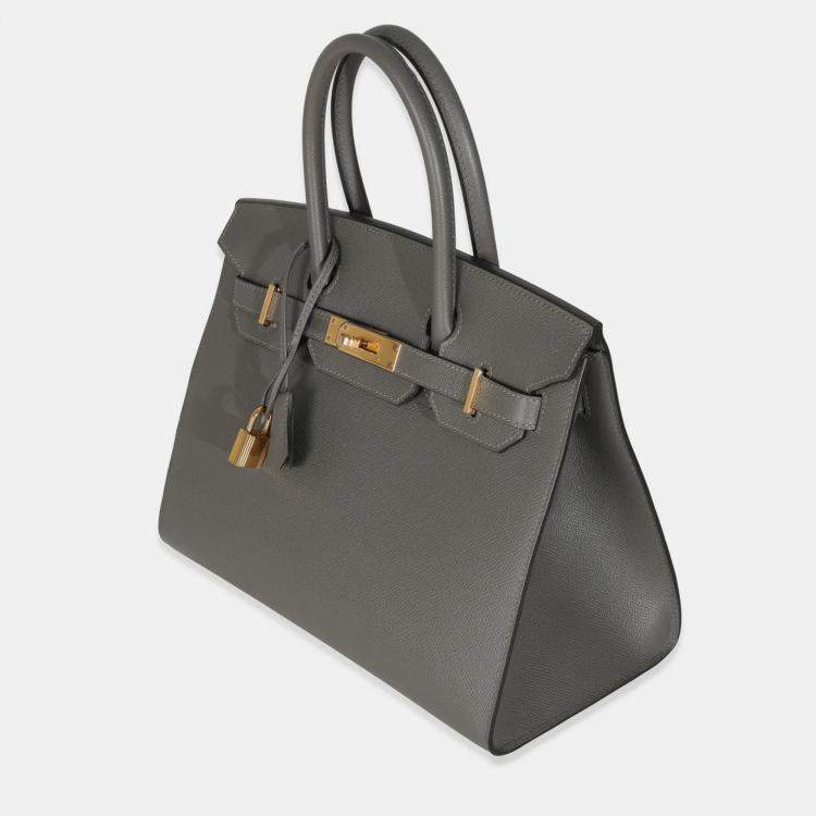 Pre Owned Hermes Sellier Birkin 30 Gris Meyer Epsom Bag 