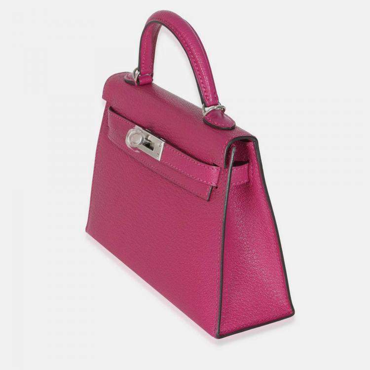 Pre Owned Hermes Rose Pourpre Chevre Mysore Sellier Mini Kelly 20 II SHW