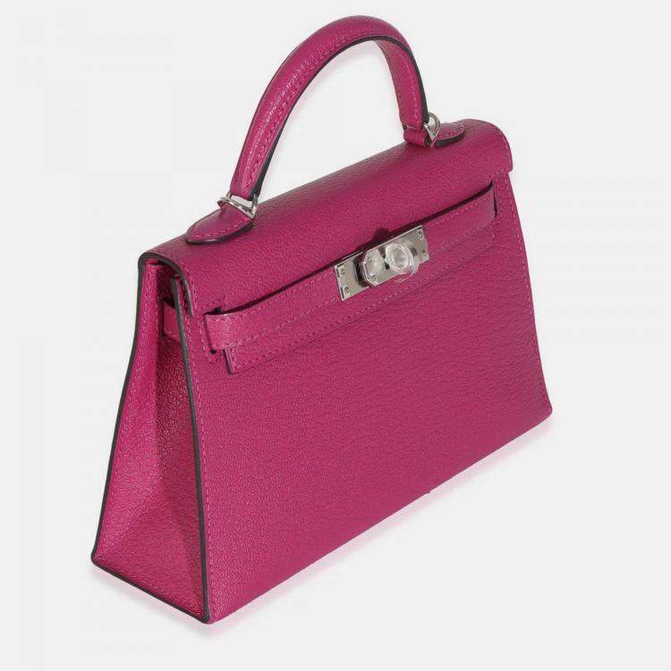Pre Owned Hermes Rose Pourpre Chevre Mysore Sellier Mini Kelly 20 II SHW