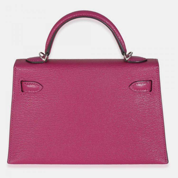 Pre Owned Hermes Rose Pourpre Chevre Mysore Sellier Mini Kelly 20 II SHW