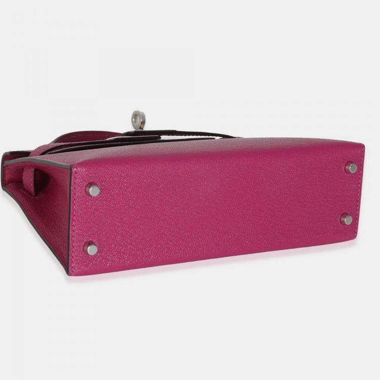Pre Owned Hermes Rose Pourpre Chevre Mysore Sellier Mini Kelly 20 II SHW