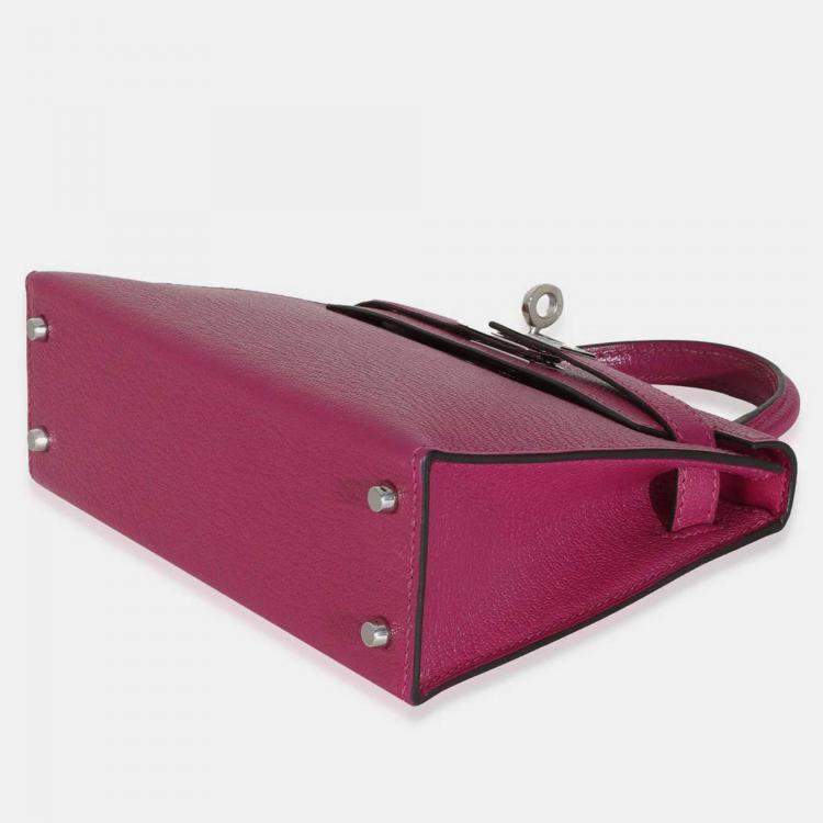 Pre Owned Hermes Rose Pourpre Chevre Mysore Sellier Mini Kelly 20 II SHW