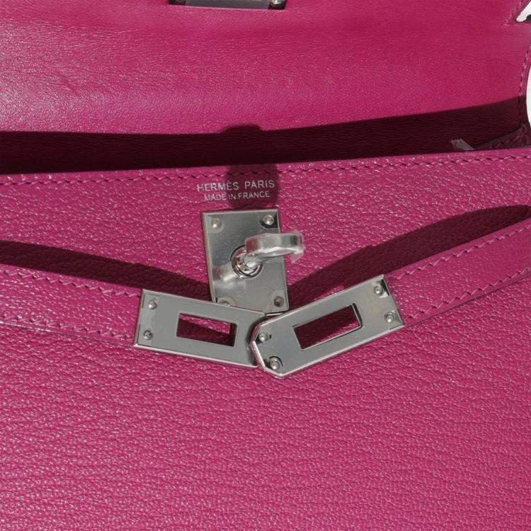 Pre Owned Hermes Rose Pourpre Chevre Mysore Sellier Mini Kelly 20 II SHW