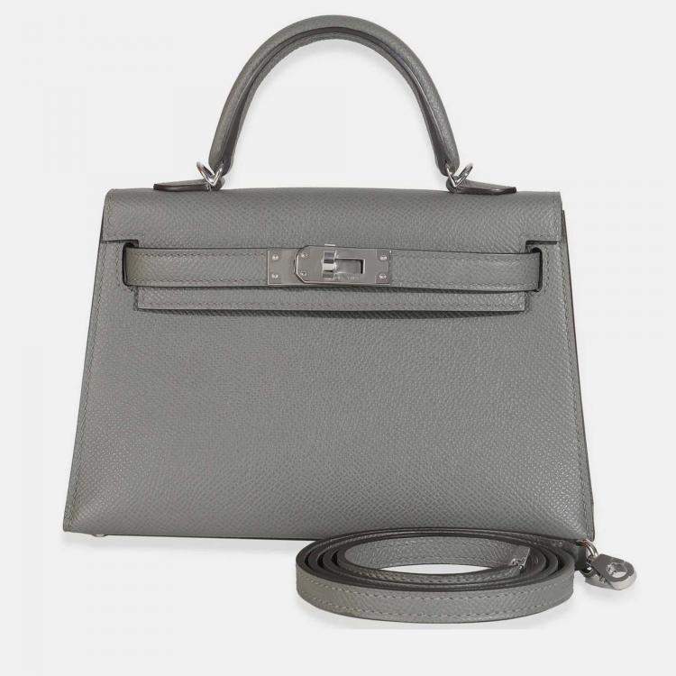 Pre Owned Hermes Gris Meyer Epsom Sellier Mini Kelly II 20 SHW