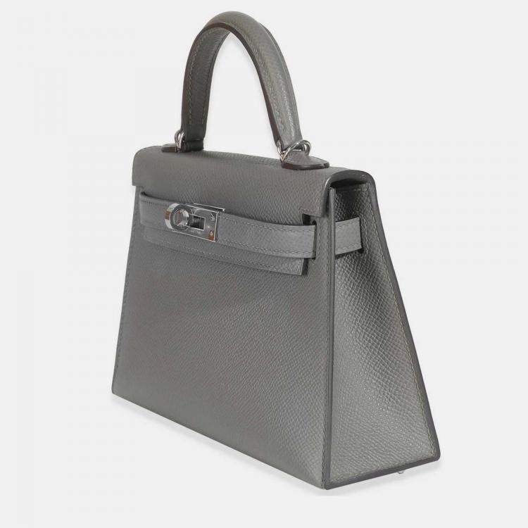 Pre Owned Hermes Gris Meyer Epsom Sellier Mini Kelly II 20 SHW