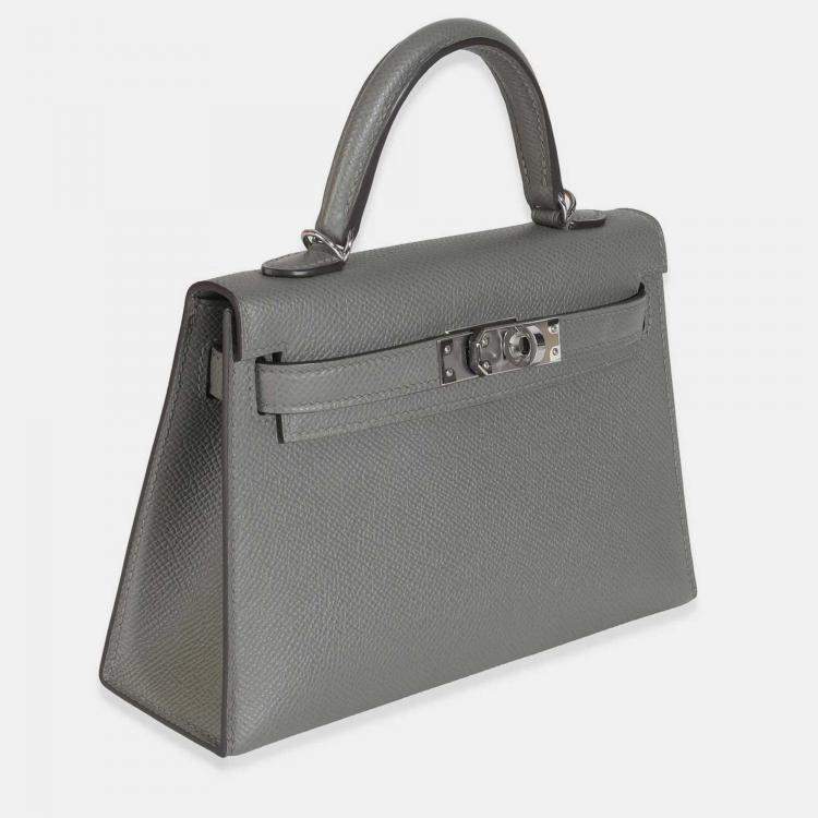 Pre Owned Hermes Gris Meyer Epsom Sellier Mini Kelly II 20 SHW
